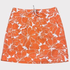 ANN TAYLOR LOFT PETITE HAWAIIAN SKIRT ORANGE WHITE 100% COTTON PULL ON SZ 8